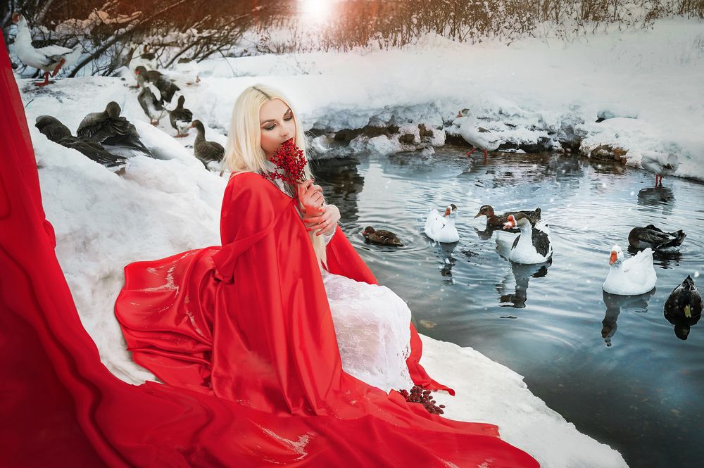 on the shore of the pond