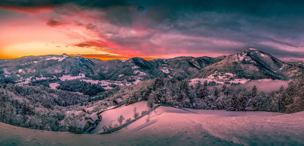 Sunset in Poljanska Valley Slovenia
