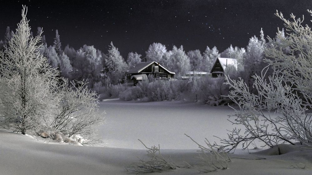 Морозная зимняя ночь перед рождеством