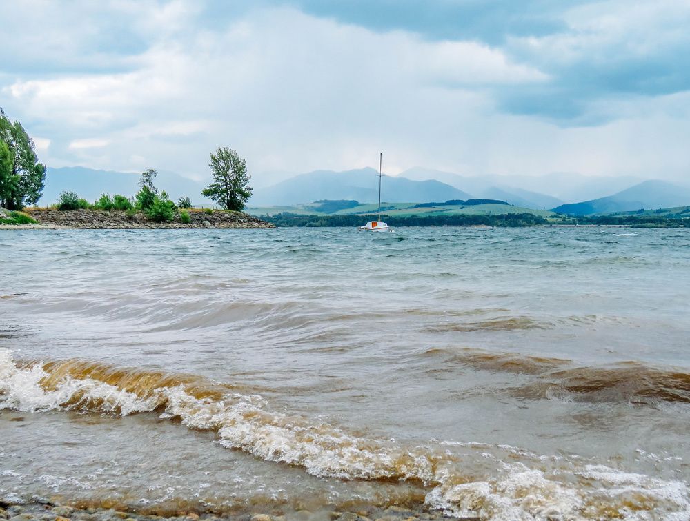 rainy day on the lake Liptovska Mara