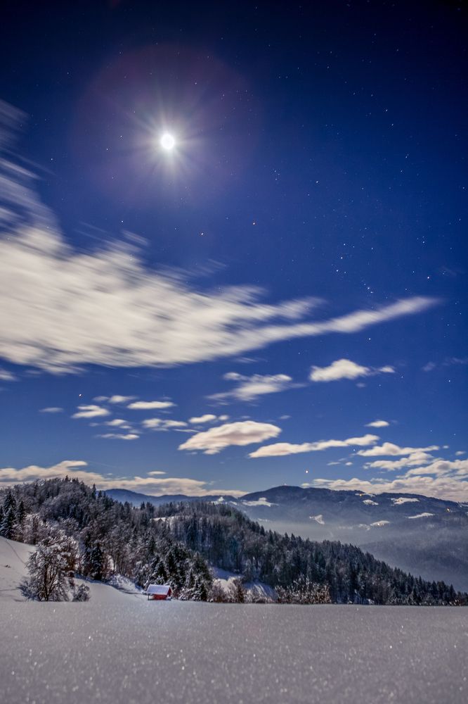 Full moon in winter fairytale