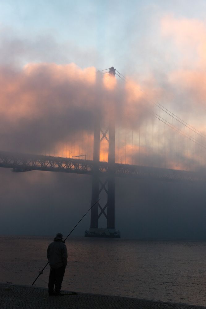 Fishing on a foggy morning