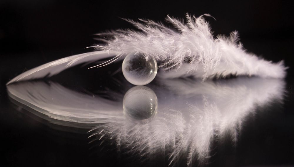 Перо и стеклянный шарик