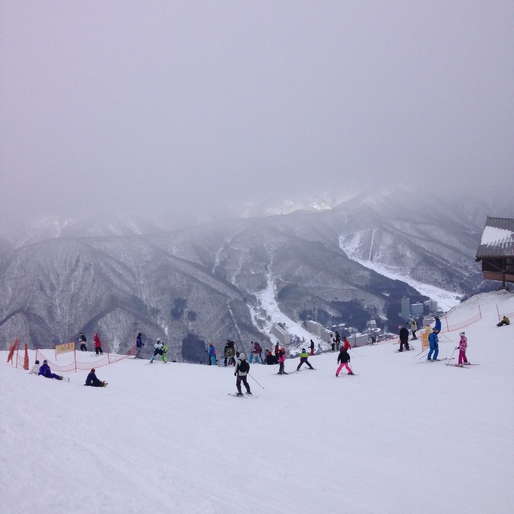 Skiers and mountains