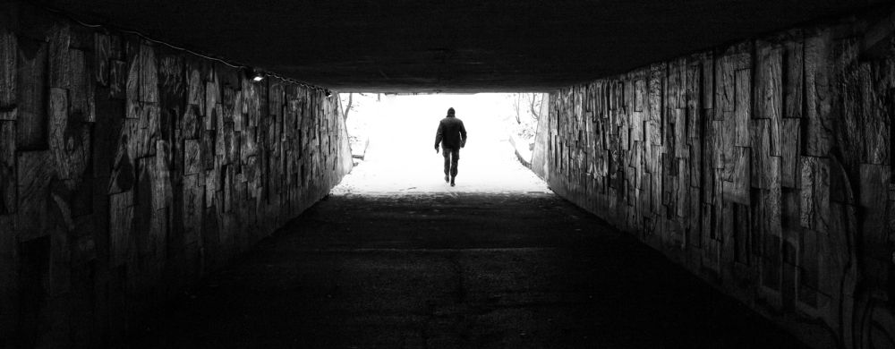 Man walking out of subway