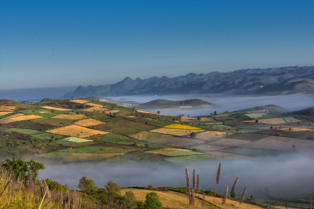 Misty morning and fileds in Southern Shan State