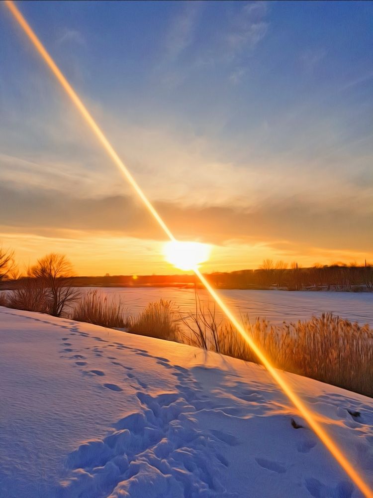 Sunbeam and winter sky