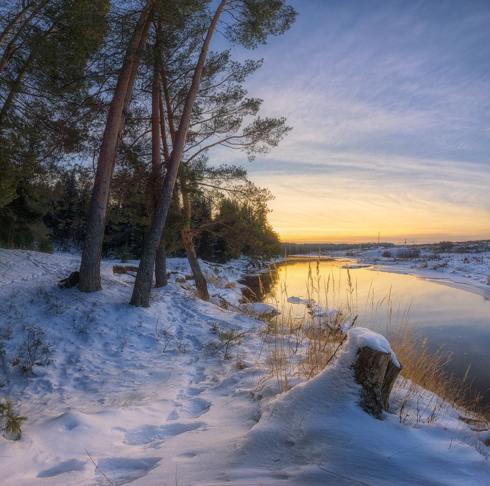 "Зимний день на берегу реки"