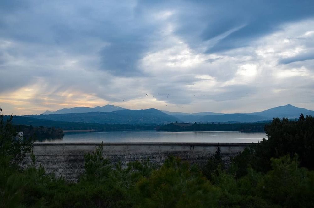 Cloudy sky above the lake.