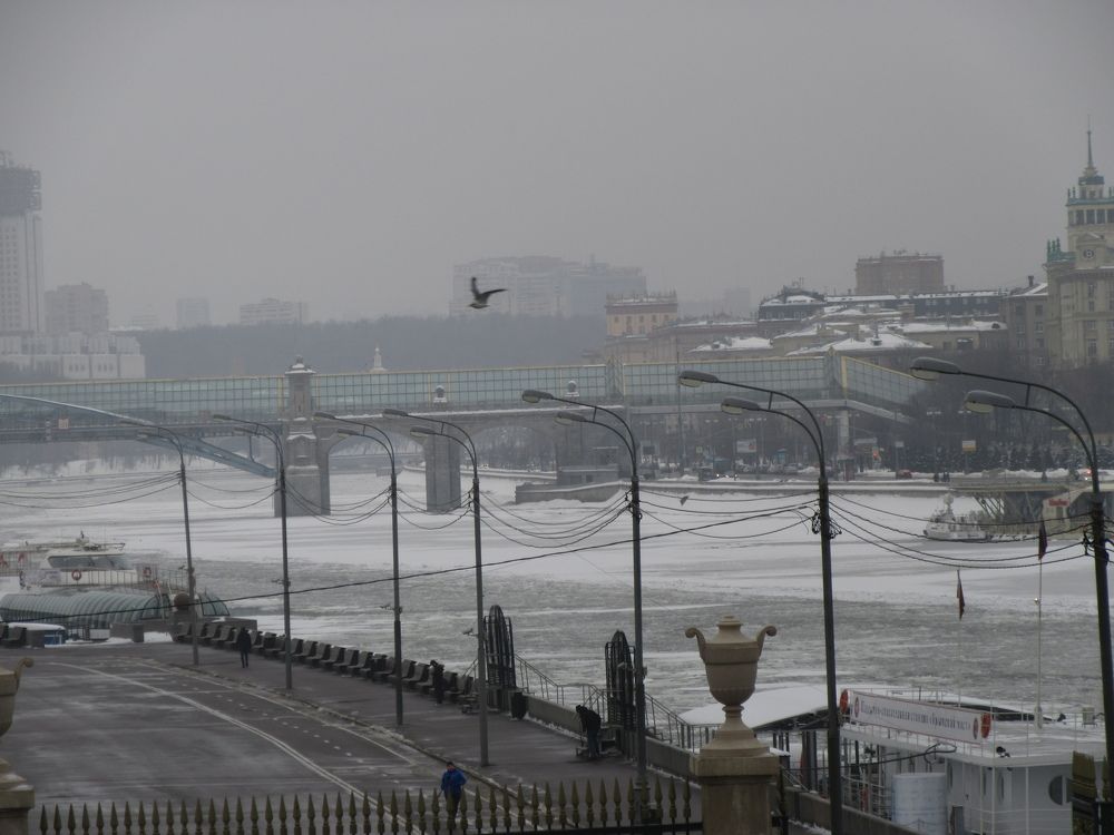 Вид на Москва реку зимой с Крымскоро моста.
