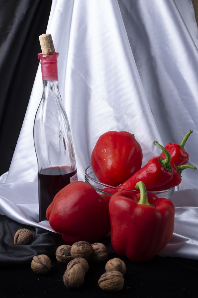 bottle of wine and red pepper