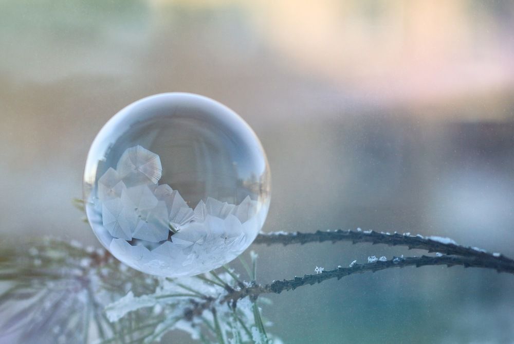Frozen soap bubble