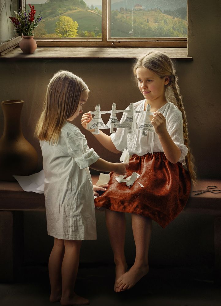 Two young girls playing