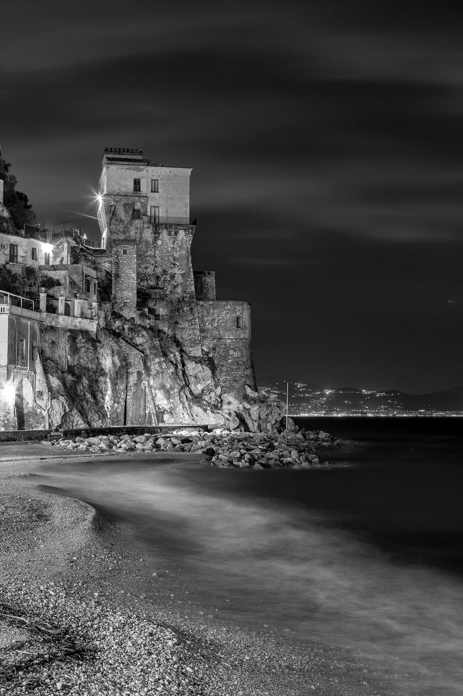 Cetara at night in black and white