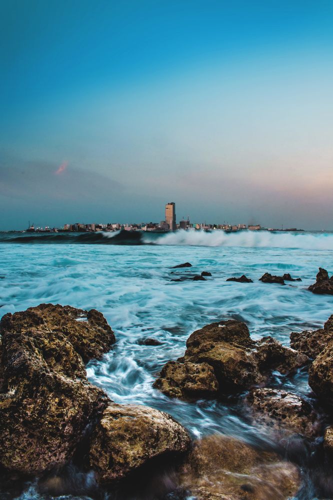 Concrete district surrounded by the deep blue