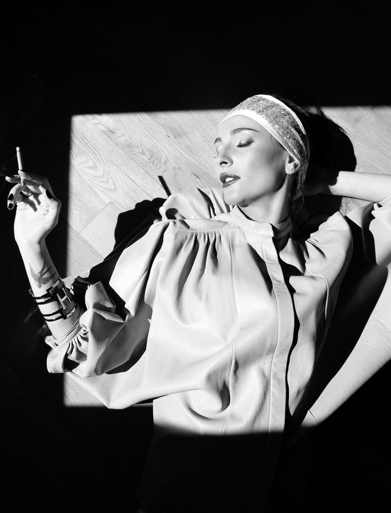 black and white shot from fashion Story