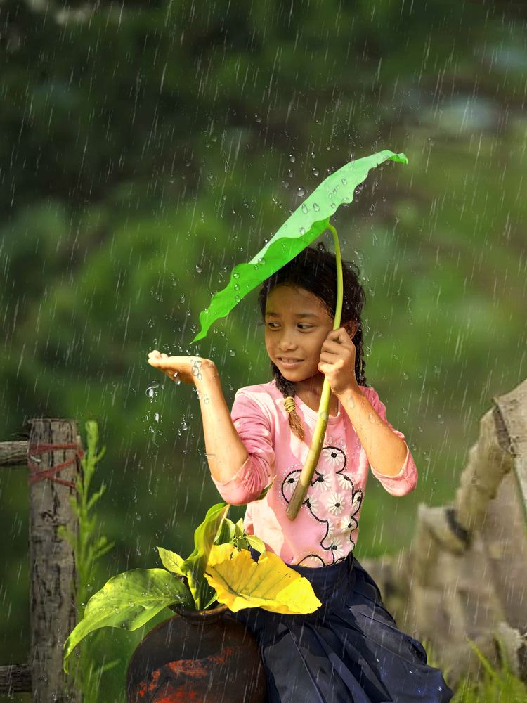 The lady Enjoys the Rain