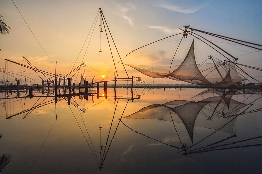 Reflections of fishing nets.
