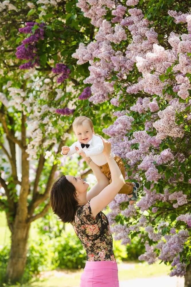 Mother and son are happy in spring