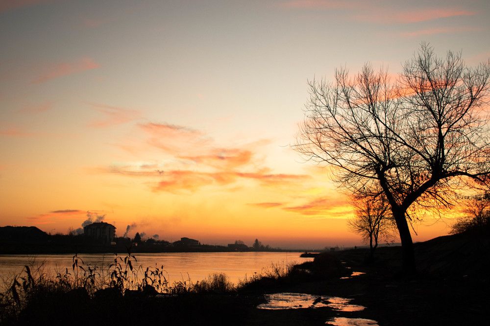 Blue and golden riverside