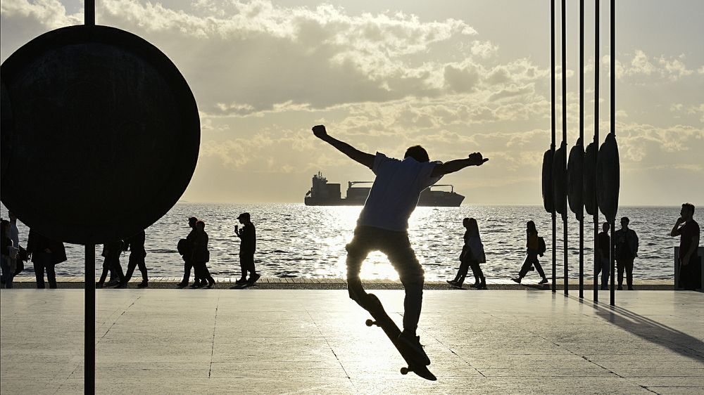Skateboarder jumping