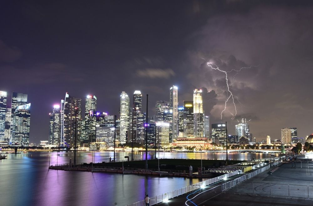 Thunderstorm over Singapore city