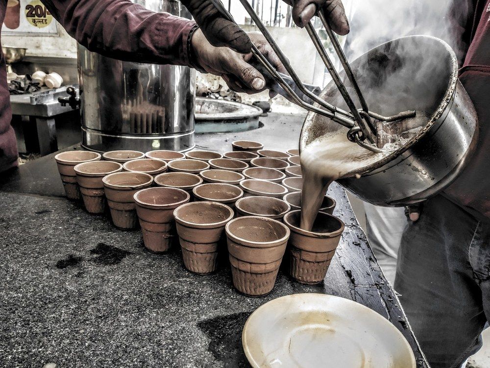 Serving tea on a street stall.