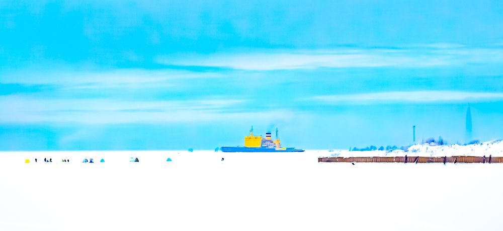 The heavenly and solar ship floats by fishermen.