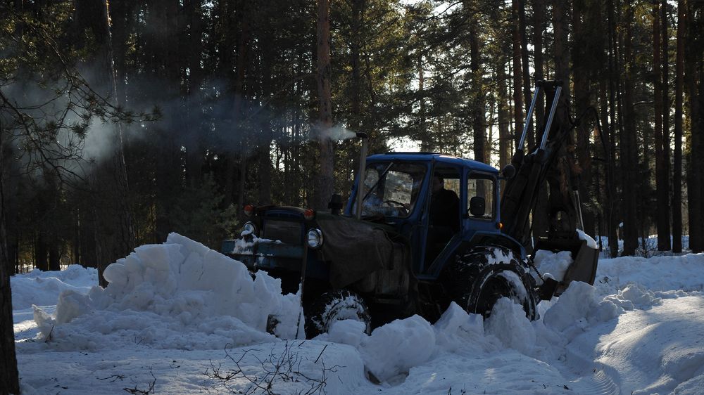 Through a pile of snow