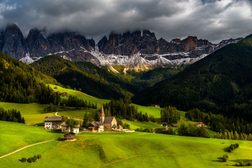 View of the Santa Maddalena in Italian Dolomites