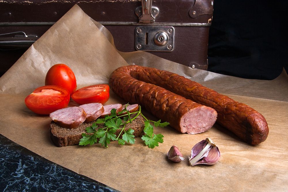 Slices of smoked sausage