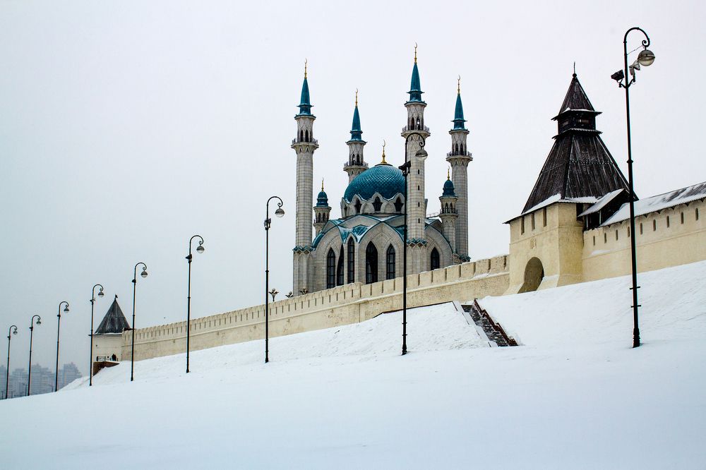Winter landscape at the walls of the Kazan Kremlin