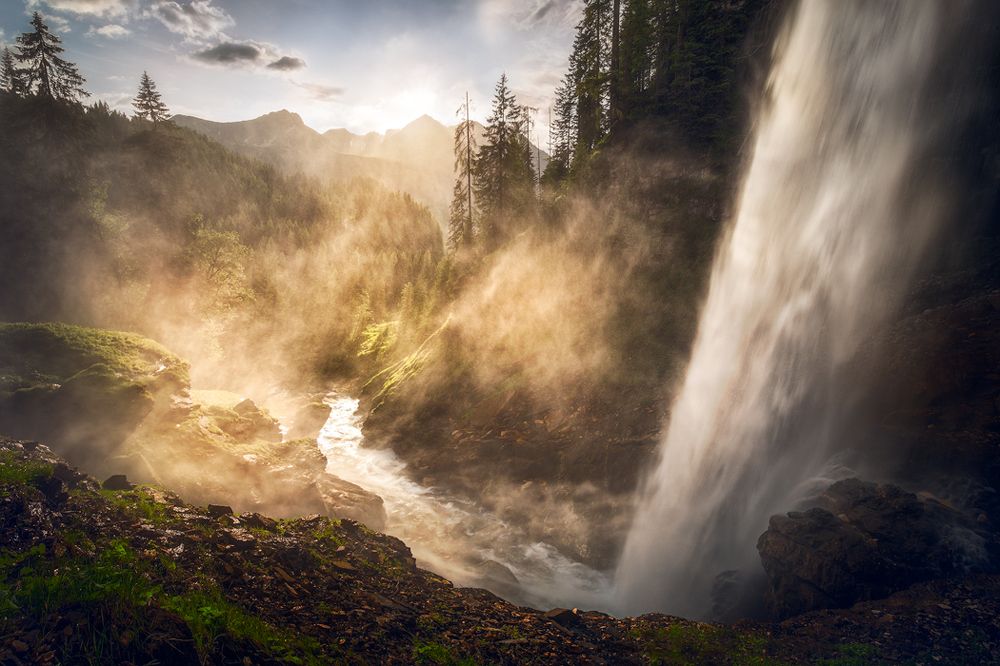 Behind the waterfall