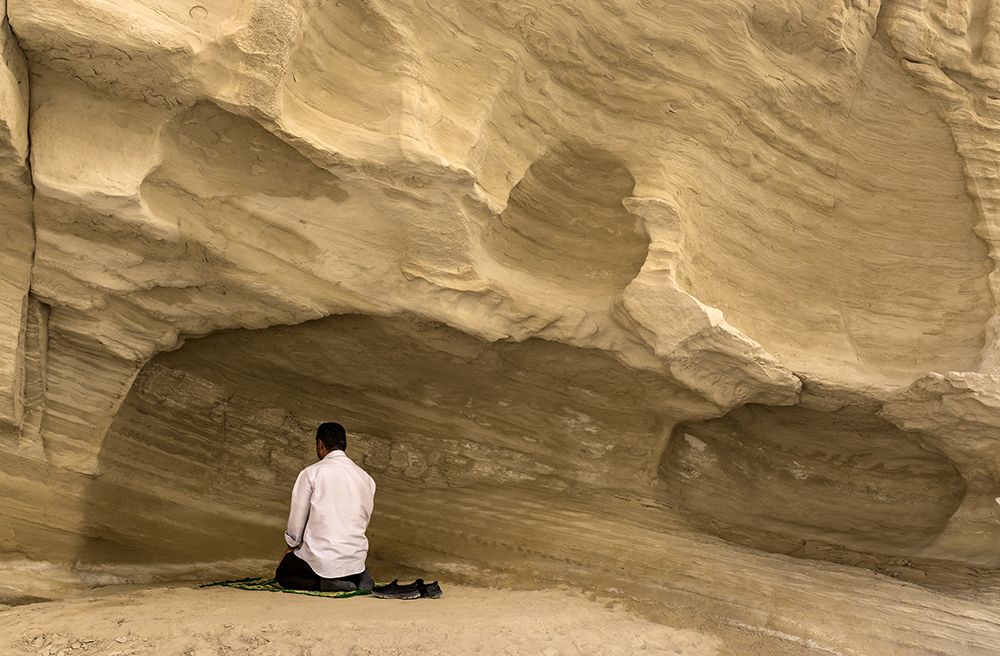 Man in the dry nature frame