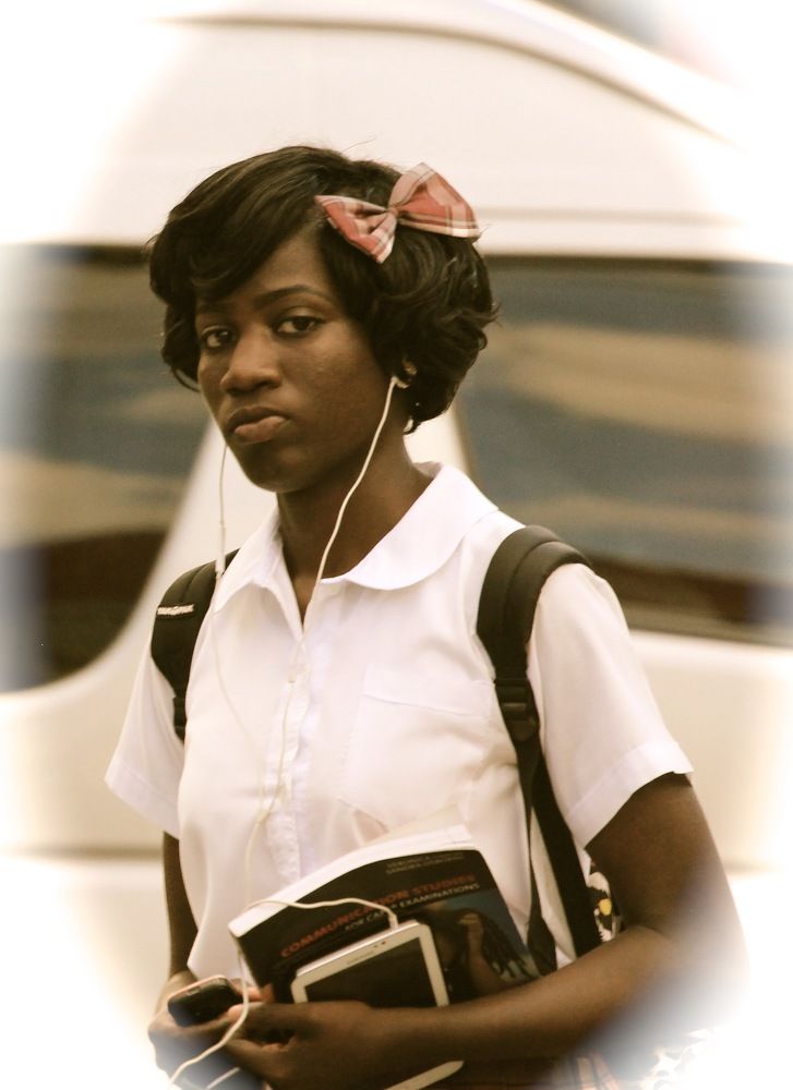 retro girl with iphone