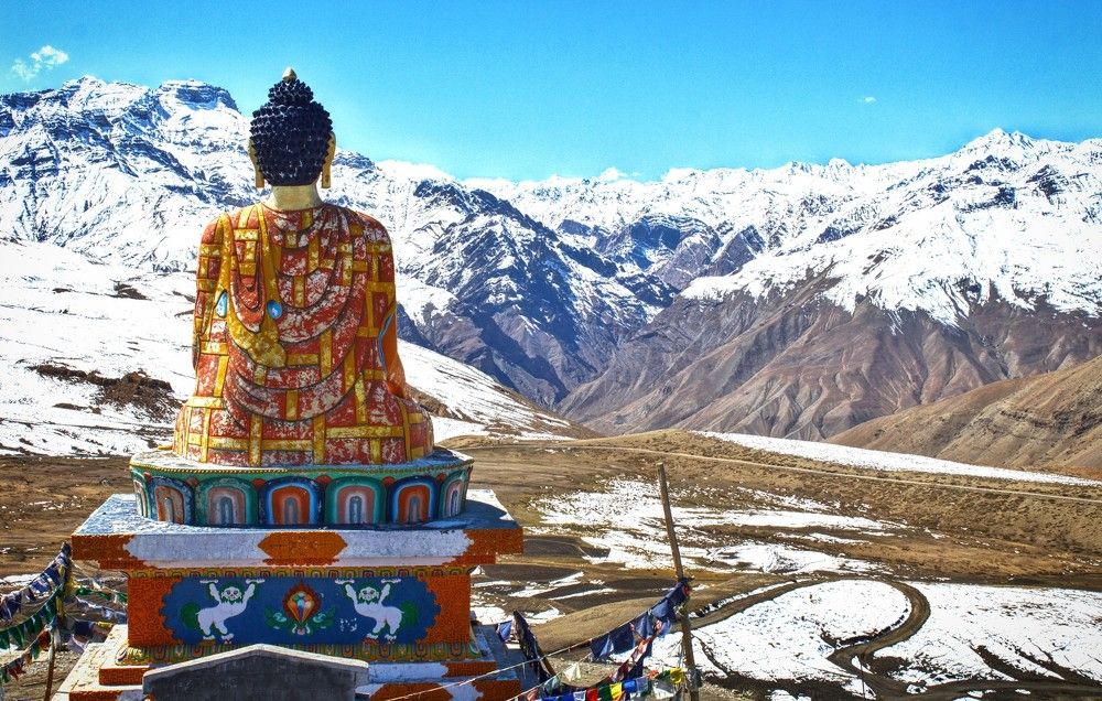 the symbol of peace seated at the scenic beauty.