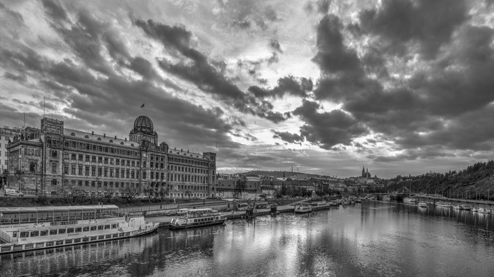 Dusk in Prague over the river Vltava