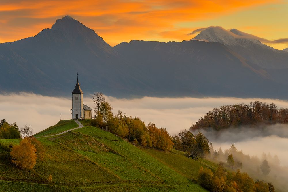 Fire sunrise in Jamnik, Slovenia