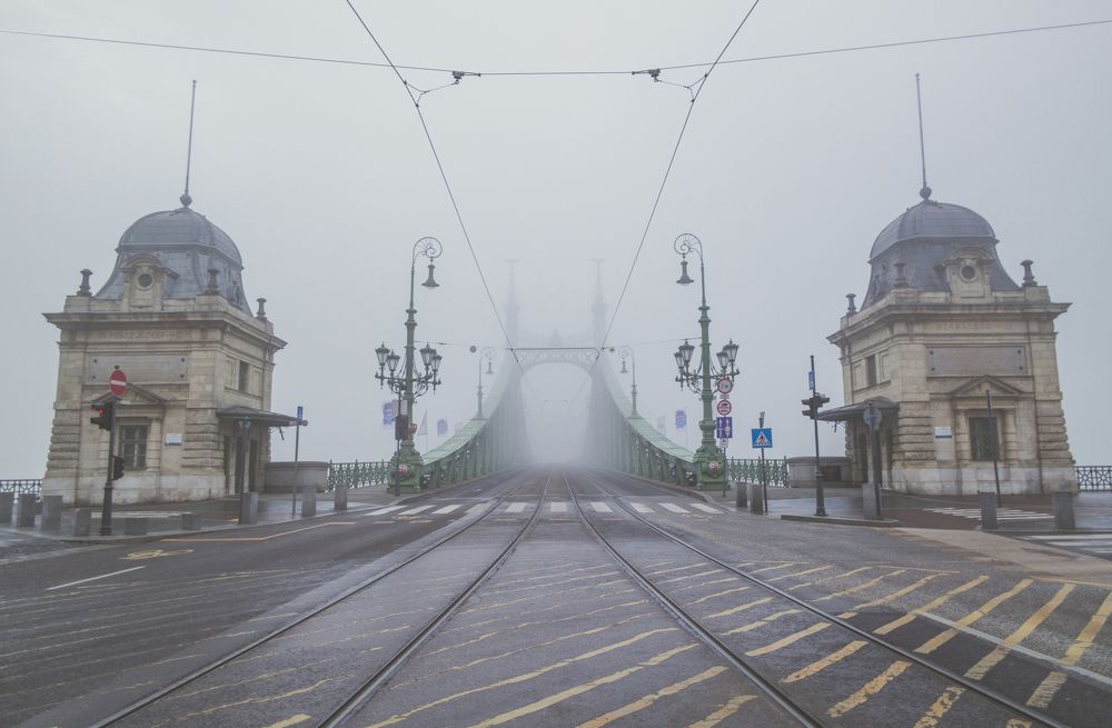 Liberty Bridge on a foggy morning.