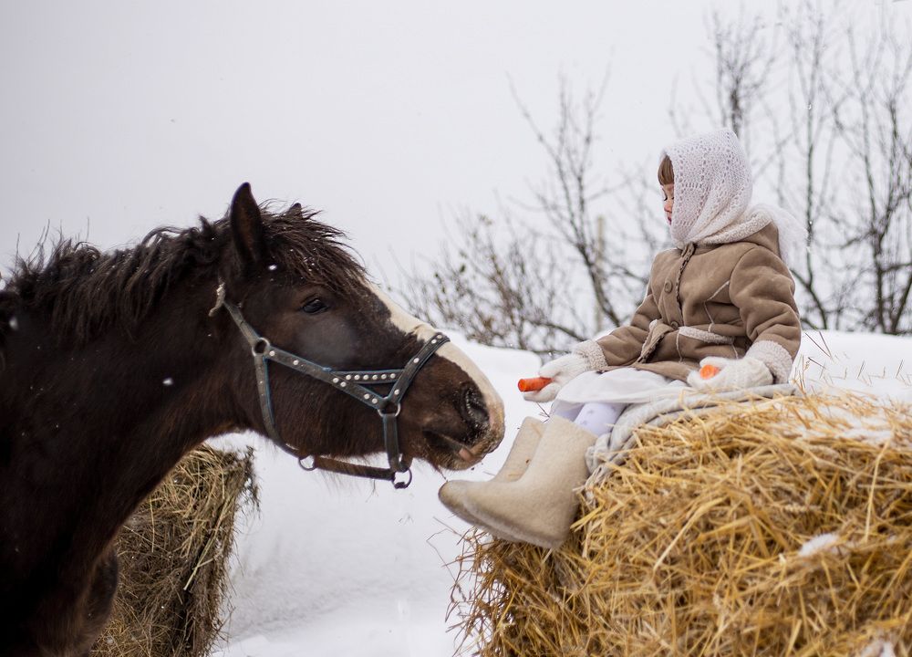 Девочка на тюке сена