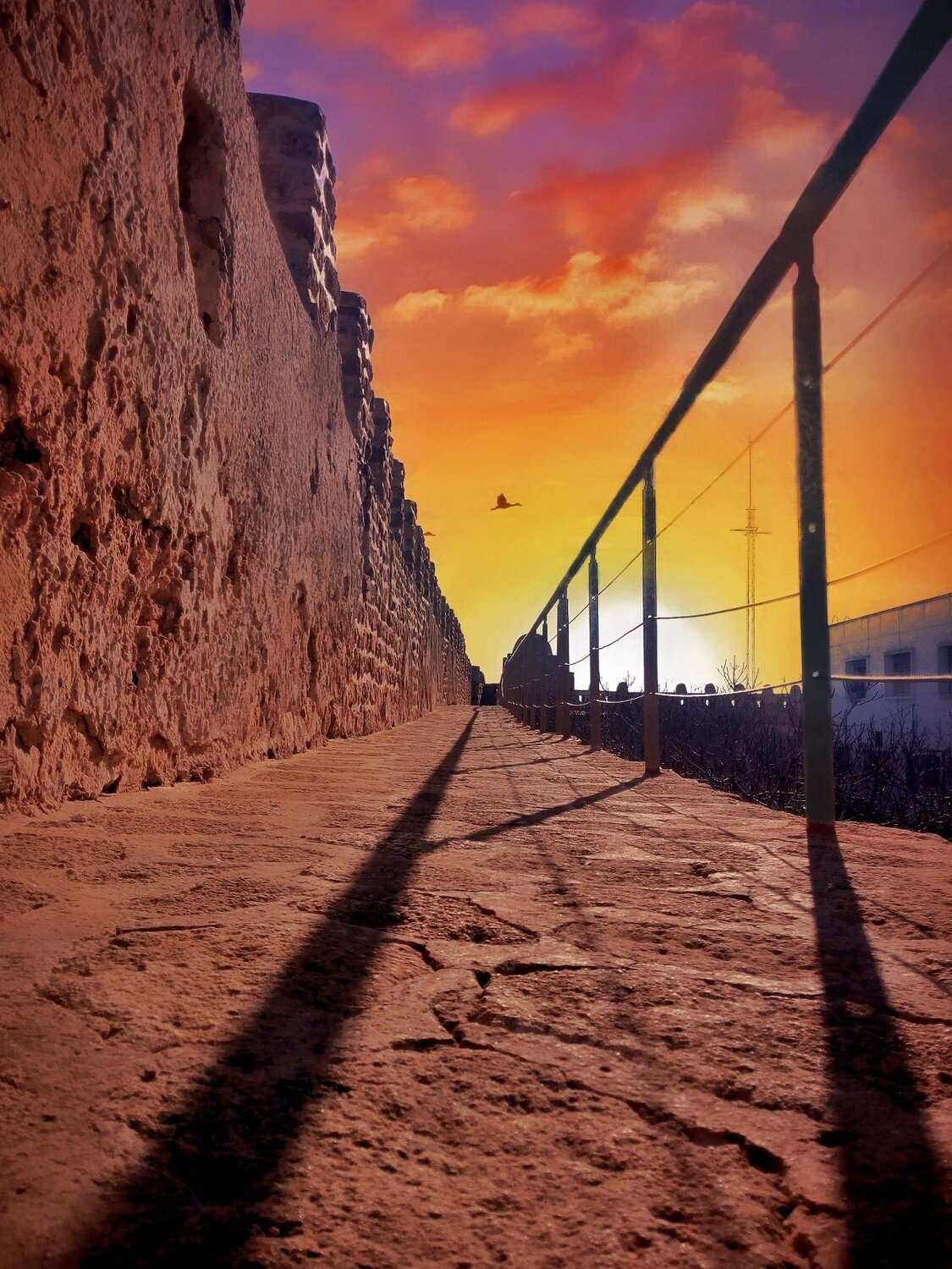 combination between sunset and old place