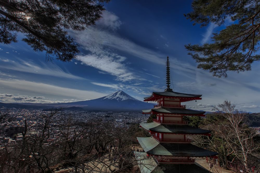 Mount of fuji with temple