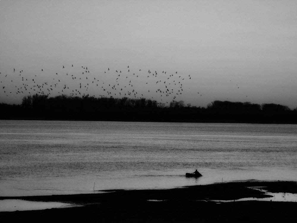 ночь река рыбак