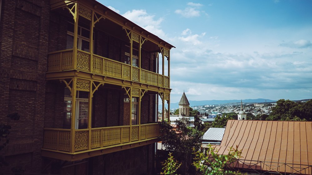 Yellow balcony in old town