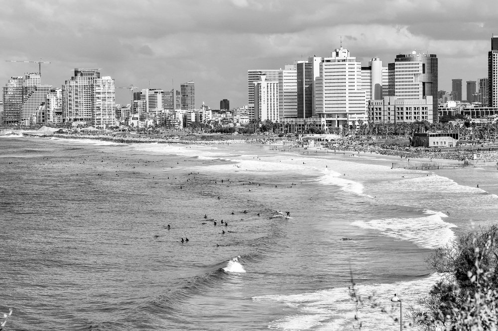 Морское побережье большого города.