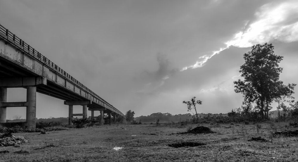 the bridge with dramatic sky