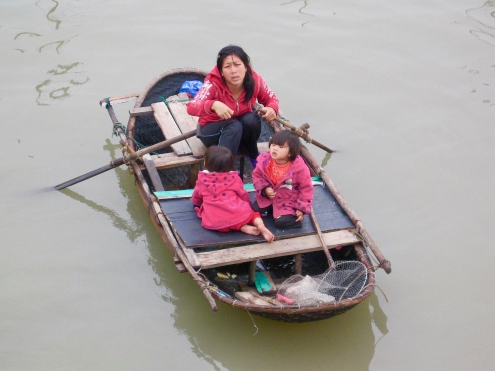 working mom and her children