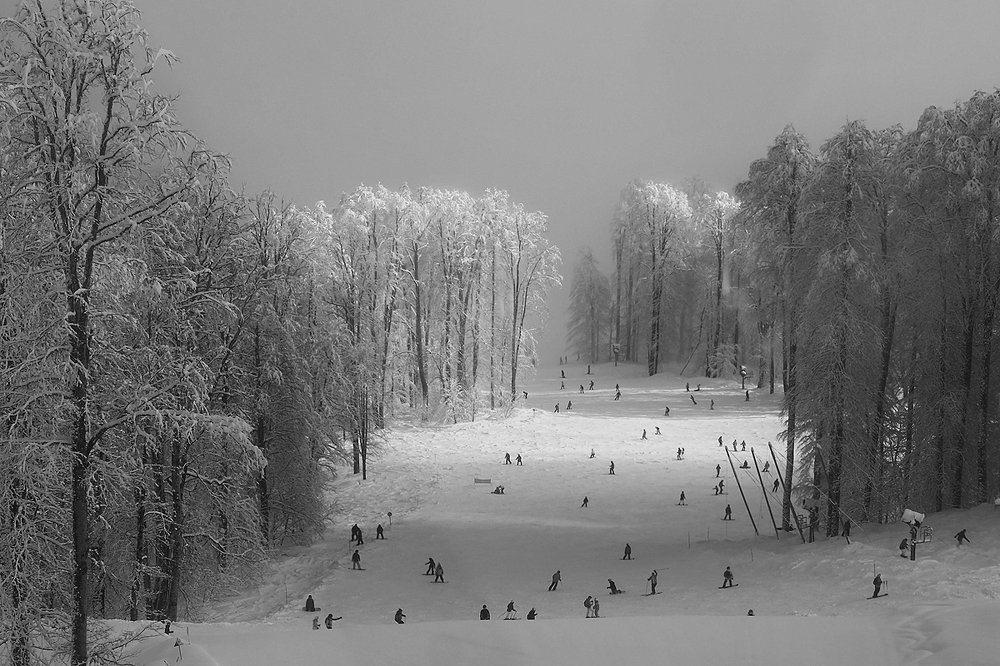 Пейзаж с лыжниками
