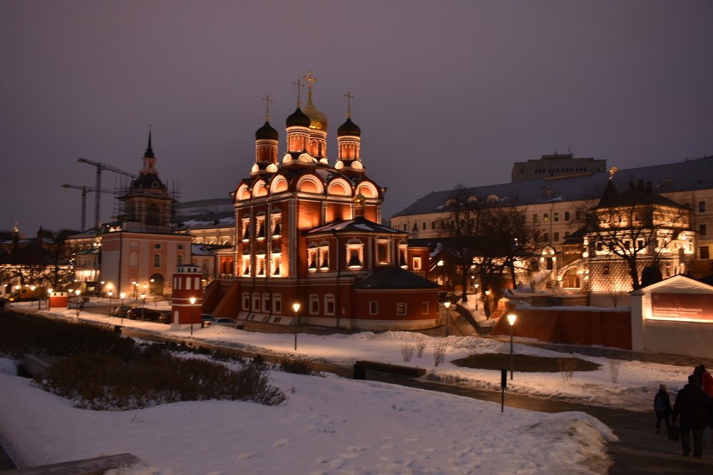 The church at the night of the city lights