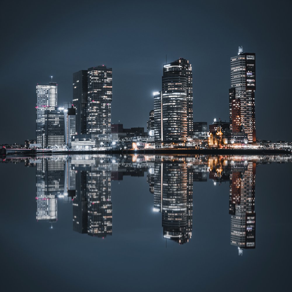 Reflection of Rotterdam skyline